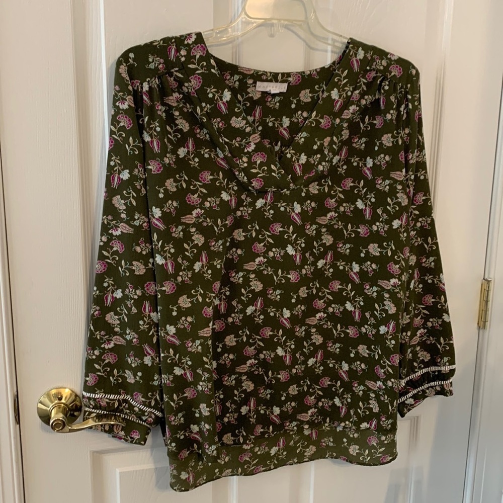EUC Maybelle dark green/pink/white floral blouse women’s Plus‎ size 2X